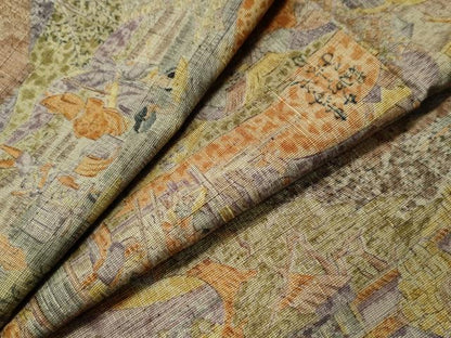 平和屋着物●上質な小紋　紬地　手描き　人物風景文　正絹　逸品　未使用　CABG0047yc