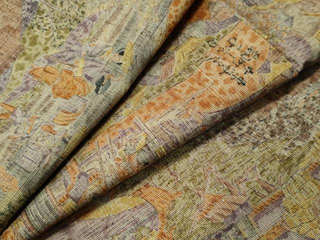 平和屋着物●上質な小紋　紬地　手描き　人物風景文　正絹　逸品　未使用　CABG0047yc
