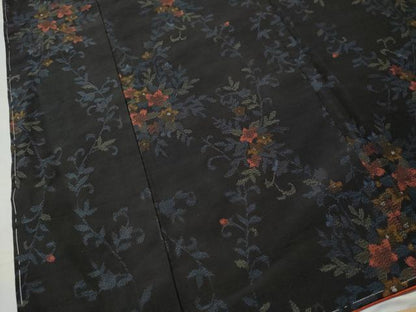 平和屋着物●上質な紬 花唐草文 黒地 正絹 逸品 未使用 CAAU1992yc