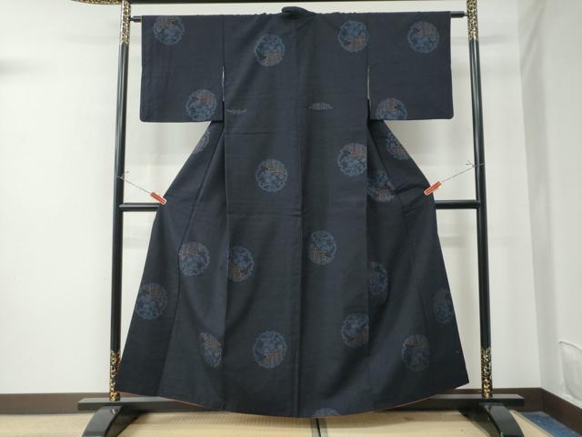 平和屋着物●結城紬 100亀甲 飛び亀甲 雪輪花文 正絹 逸品 CAAU1999yc