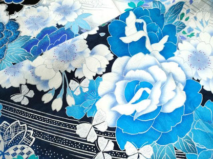 平和屋着物●豪華振袖 花蝶文 ラメ糸 暈し染め 銀彩 正絹 逸品 CAAU2068yc