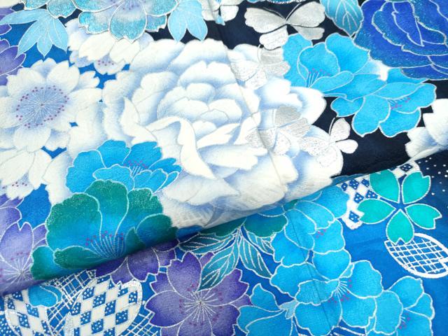 平和屋着物●豪華振袖 花蝶文 ラメ糸 暈し染め 銀彩 正絹 逸品 CAAU2068yc