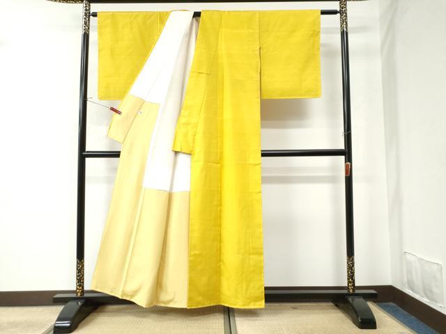 平和屋着物●上質な紬　色無地　向日葵色　正絹　逸品　未使用　CAAU2078yc