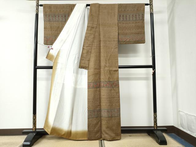 平和屋着物●訪問着　生紬　壁画文様　　正絹　逸品　CAAU2088yc