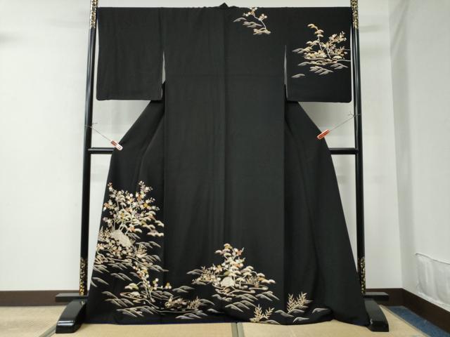 平和屋着物●訪問着 御所解松竹梅花文 黒地 金彩 正絹 逸品 CAAU2098yc