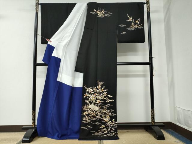 平和屋着物●訪問着 御所解松竹梅花文 黒地 金彩 正絹 逸品 CAAU2098yc
