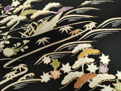 平和屋着物●訪問着 御所解松竹梅花文 黒地 金彩 正絹 逸品 CAAU2098yc