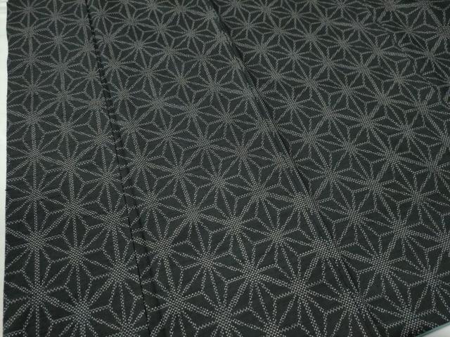 平和屋着物●上質な紬 100亀甲 麻の葉文様 黒地 正絹 逸品 CAAU2132yc