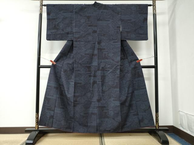 平和屋着物●結城紬　80亀甲　エ霞雪輪吉祥文　正絹　逸品　CAAU2137yc