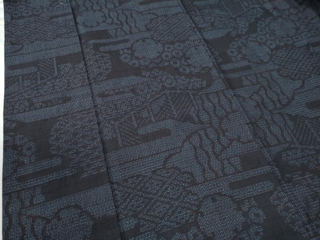 平和屋着物●結城紬　80亀甲　エ霞雪輪吉祥文　正絹　逸品　CAAU2137yc