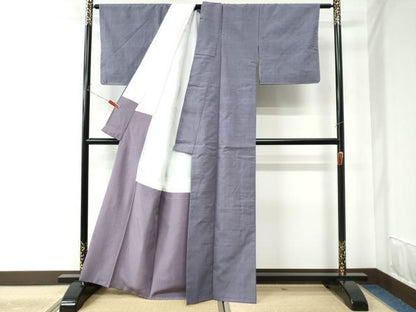 平和屋着物●結城紬 色無地 薄鼠色 正絹 逸品 未使用 CAAU2140yc