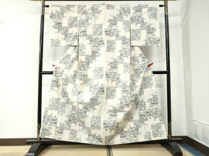 平和屋着物●上質な紬 色紙重ね草花文 正絹 逸品 CAAU2158yc