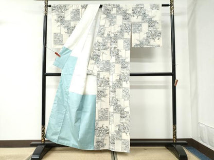 平和屋着物●上質な紬 色紙重ね草花文 正絹 逸品 CAAU2158yc