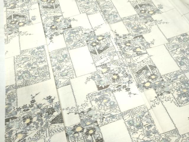 平和屋着物●上質な紬 色紙重ね草花文 正絹 逸品 CAAU2158yc
