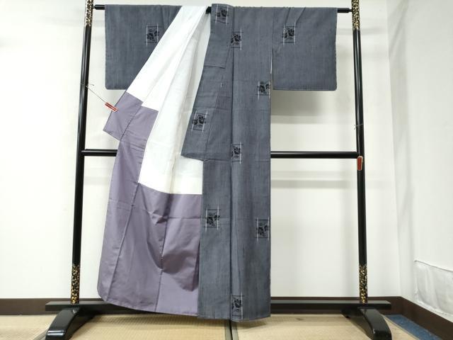 平和屋着物●上質な紬 格子枝花文 正絹 逸品 未使用 CAAU2178yc