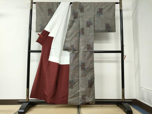 平和屋着物●本場大島紬　七宝短冊重ね笹竹南天文　正絹　逸品　CAAU2179yc