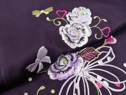 平和屋着物●女性　行灯袴　総刺繍　花唐草文　桑の実色　卒業式　洗える着物　未使用　CAAU2191yc