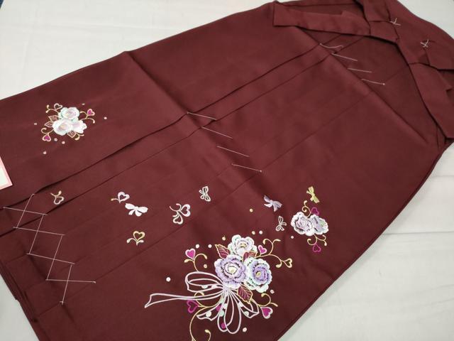 平和屋着物●女性 行灯袴 総刺繍 花唐草文 葡萄色 卒業式 洗える着物 未使用 CAAU2213yc