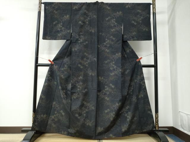 平和屋着物●上質な紬 乱菊花文 黒地 正絹 逸品 CAAU2208yc