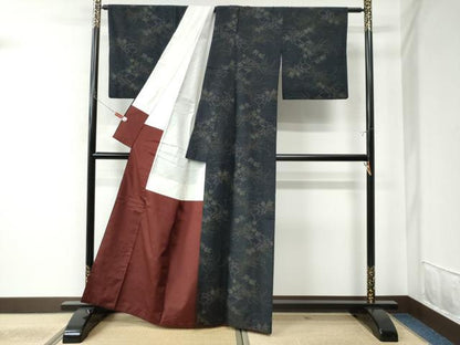 平和屋着物●上質な紬 乱菊花文 黒地 正絹 逸品 CAAU2208yc