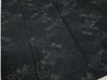 平和屋着物●上質な紬 乱菊花文 黒地 正絹 逸品 CAAU2208yc