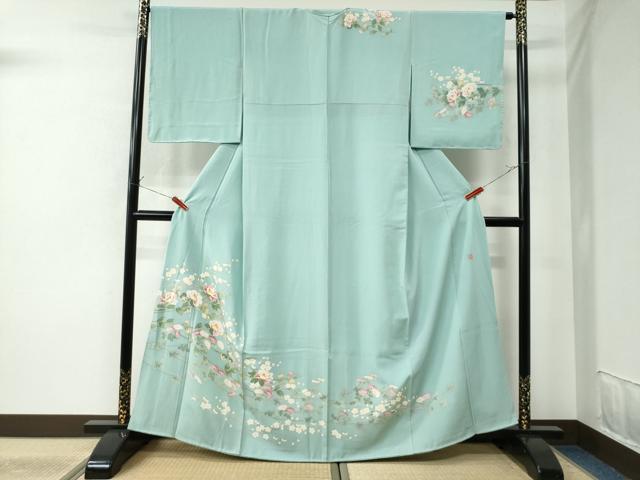 平和屋着物●本加賀友禅作家　鶴見保次　訪問着　枝牡丹花文　正絹　逸品　CAAU2233yc