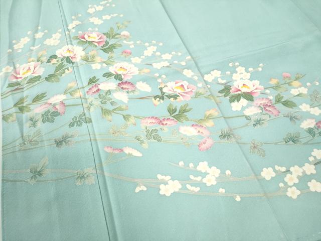 平和屋着物●本加賀友禅作家　鶴見保次　訪問着　枝牡丹花文　正絹　逸品　CAAU2233yc