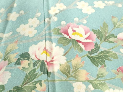 平和屋着物●本加賀友禅作家　鶴見保次　訪問着　枝牡丹花文　正絹　逸品　CAAU2233yc