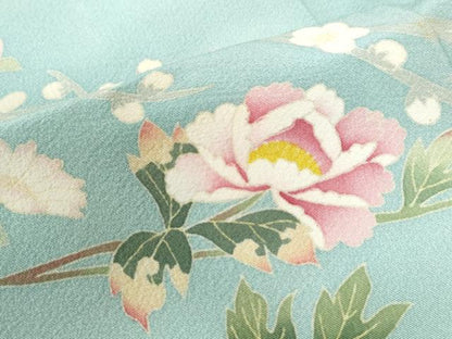 平和屋着物●本加賀友禅作家　鶴見保次　訪問着　枝牡丹花文　正絹　逸品　CAAU2233yc