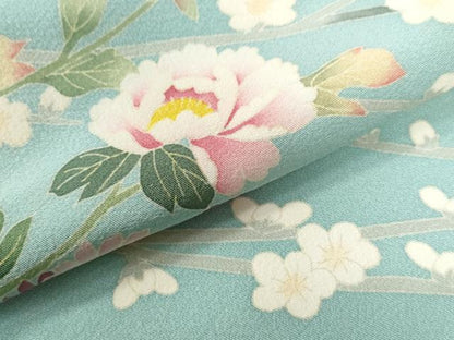 平和屋着物●本加賀友禅作家　鶴見保次　訪問着　枝牡丹花文　正絹　逸品　CAAU2233yc