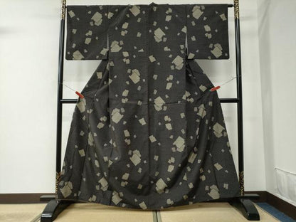 平和屋着物●上質な紬 破れ色紙文 黒地 正絹 逸品 CAAU2238yc
