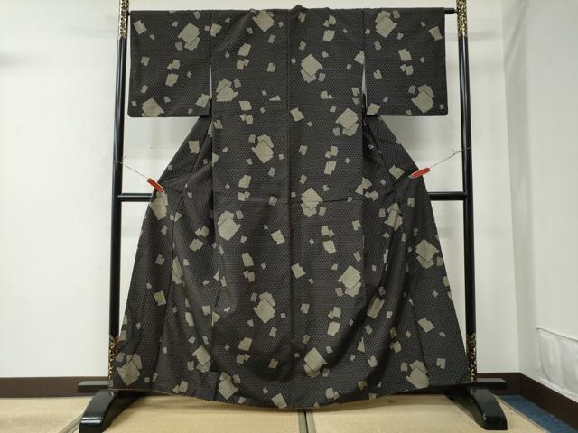 平和屋着物●上質な紬 破れ色紙文 黒地 正絹 逸品 CAAU2238yc