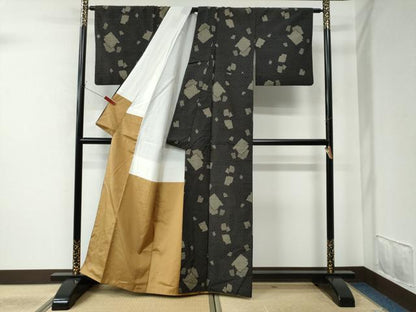 平和屋着物●上質な紬 破れ色紙文 黒地 正絹 逸品 CAAU2238yc