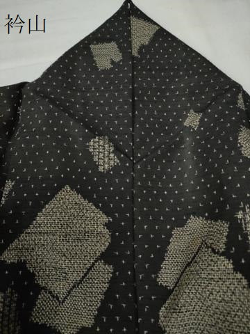 平和屋着物●上質な紬 破れ色紙文 黒地 正絹 逸品 CAAU2238yc
