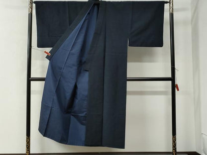平和屋着物●男性　紬　アンサンブル　色無地　留紺色　正絹　逸品　CAAU2265yc