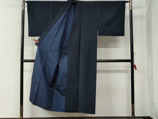 平和屋着物●男性　紬　アンサンブル　色無地　留紺色　正絹　逸品　CAAU2265yc