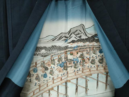 平和屋着物●男性　紬　アンサンブル　色無地　留紺色　正絹　逸品　CAAU2265yc