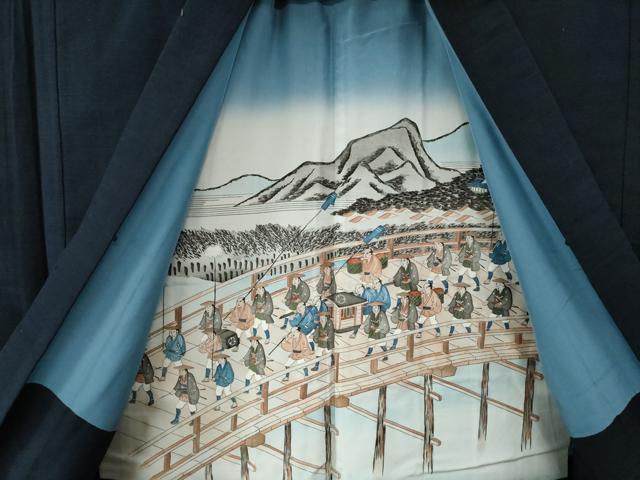 平和屋着物●男性　紬　アンサンブル　色無地　留紺色　正絹　逸品　CAAU2265yc