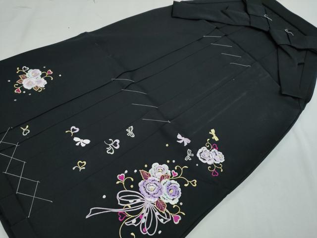 平和屋着物●女性 行灯袴 総刺繍 花唐草文 黒地 卒業式 洗える着物 未使用 CAAU2267yc