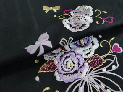 平和屋着物●女性 行灯袴 総刺繍 花唐草文 黒地 卒業式 洗える着物 未使用 CAAU2268yc