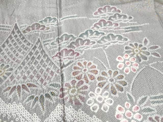 平和屋着物●訪問着 絞り 浜松花文 金銀彩 正絹 逸品 CAAU2380yc