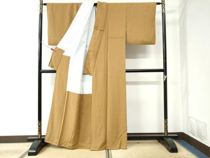 平和屋着物●上質な色無地 山吹茶色 正絹 逸品 CAAU2395yc