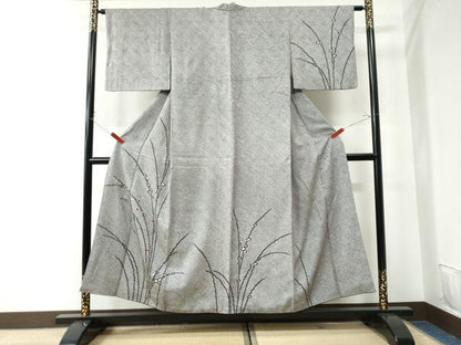 平和屋着物●訪問着 総絞り 刺繍 草花文 金糸 正絹 逸品 CAAU2423yc