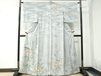 平和屋着物●訪問着 エ霞花蝶丸文 たたき染め 正絹 逸品 CAAU2457yc
