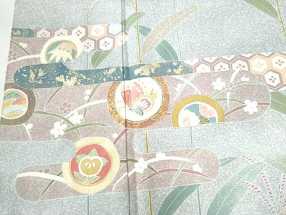 平和屋着物●訪問着 エ霞花蝶丸文 たたき染め 正絹 逸品 CAAU2457yc