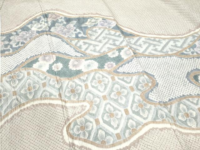 平和屋着物●名門 藤娘きぬたや・総絞り 中国三大刺繍 スワトウ刺繍 総刺繍 訪問着 吉祥花唐草文 正絹 逸品 CAAU2468yc