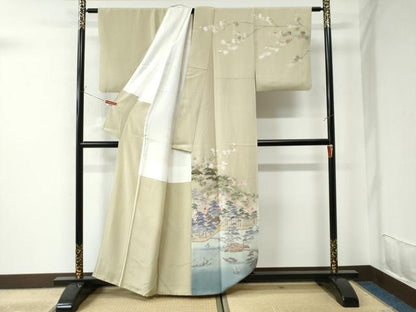 平和屋着物●高級染元　粋峰　林芳夫　京加賀友禅　訪問着　渡り橋松竹梅風景文　暈し染め　正絹　逸品　CAAU2482yc