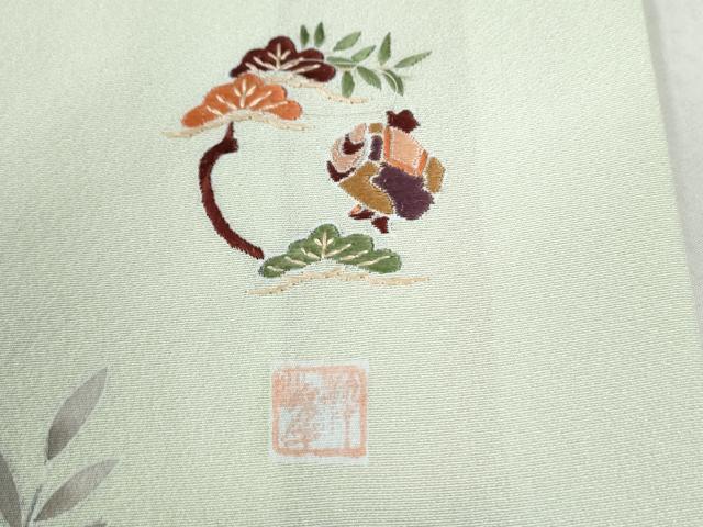 平和屋着物●高級染元　粋峰　林芳夫　京加賀友禅　訪問着　渡り橋松竹梅風景文　暈し染め　正絹　逸品　CAAU2482yc