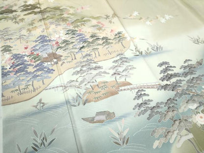 平和屋着物●高級染元　粋峰　林芳夫　京加賀友禅　訪問着　渡り橋松竹梅風景文　暈し染め　正絹　逸品　CAAU2482yc