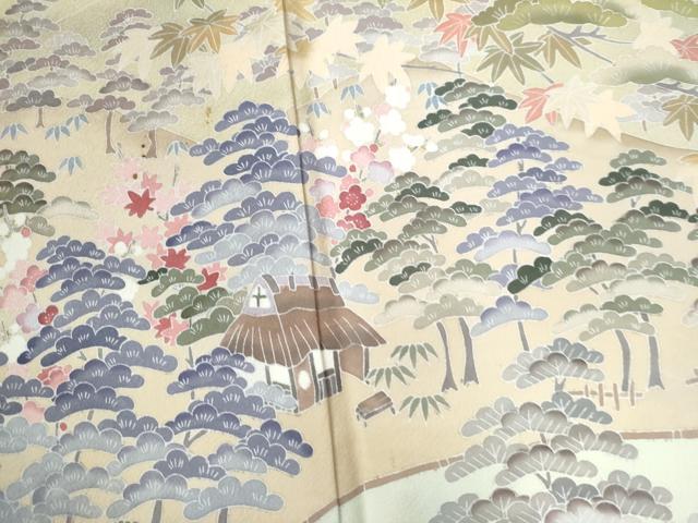 平和屋着物●高級染元　粋峰　林芳夫　京加賀友禅　訪問着　渡り橋松竹梅風景文　暈し染め　正絹　逸品　CAAU2482yc